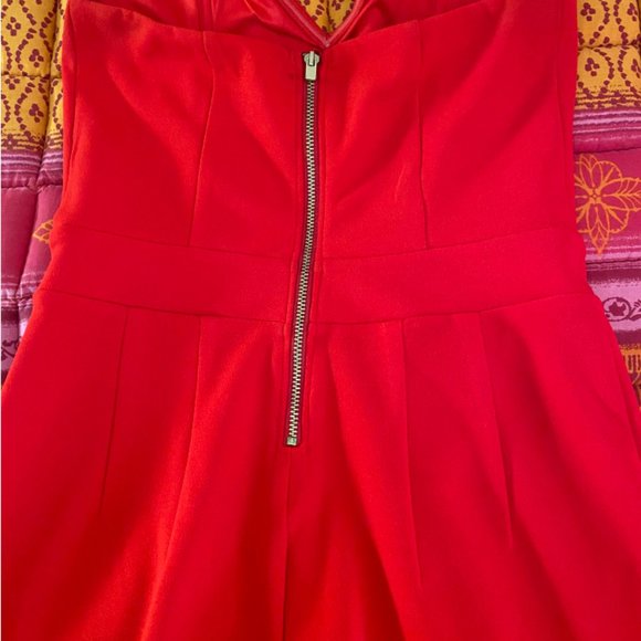 Red Strapless Sweetheart Jumpsuit - Picture 3 of 6